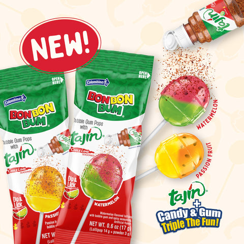 Colombina Bon Bon Bum Bubble Gum Pops with Tajín (4 pk)