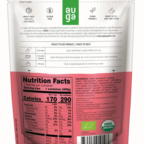 Auga Organic Vegan Chili Bean Soup with Quinoa (14.1 oz)