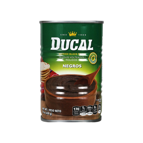 Ducal Refried Black Beans/Frijoles Volteados/Molidos Negros (15 oz can)