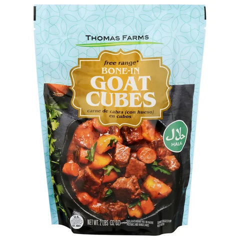 Thomas Farms Free Range Bone-in Goat Cubes (Halal) - 2 lbs bag