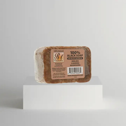 RA Cosmetics 100% Natural African Black Soap Bar with Black Castor Oil (5 oz)