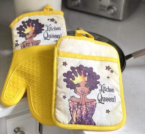 Kitchen Queen Oven Mitt and Pot Holder Set